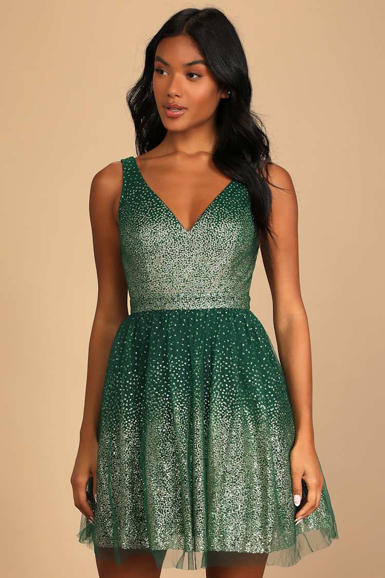 Emerald Green and Gold Dress - Skater Dress - Tulle Dress - Lulus Emerald Green and Gold Dress - Skater Dress - Tulle Dress - Lulus
