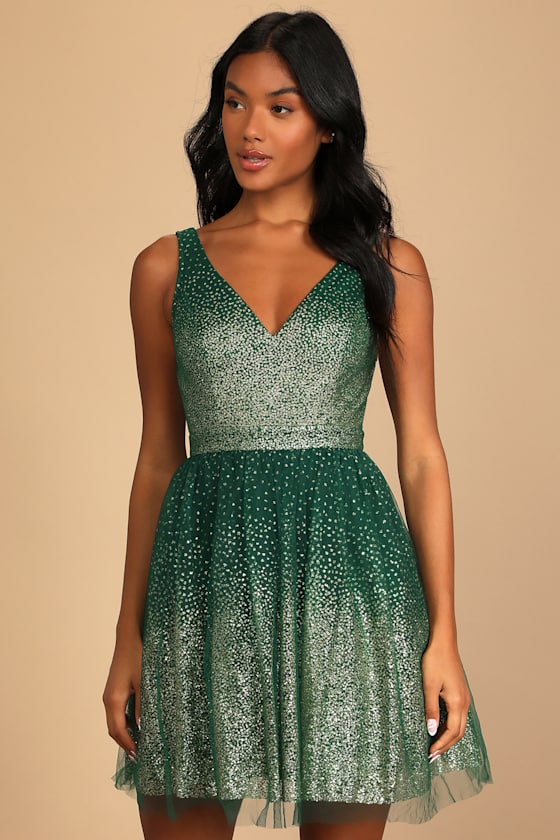 Ballerina Dream Emerald Green and Gold Skater Dress 2