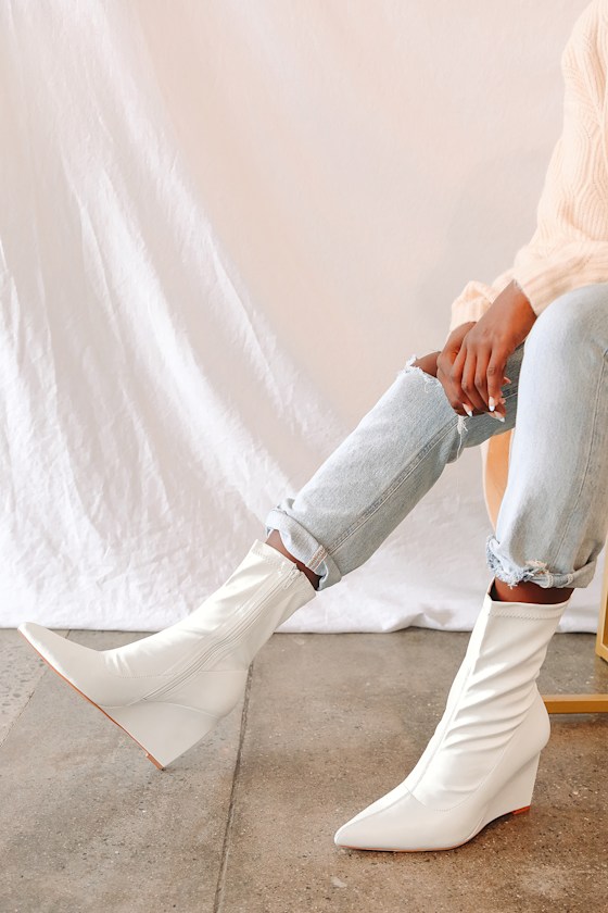 White Sock Boots Wedge Boots PointedToe Boots Lulus