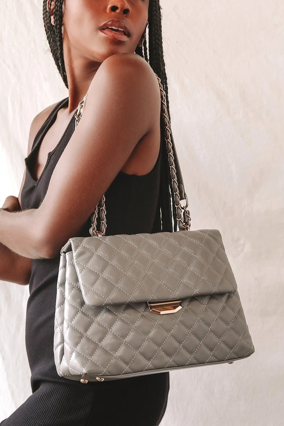 Real Stunner Grey Quilted Crossbody Bag