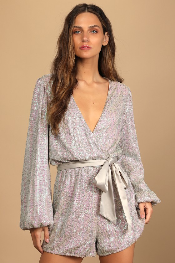 Iridescent Sequin Romper - Long Sleeve ...