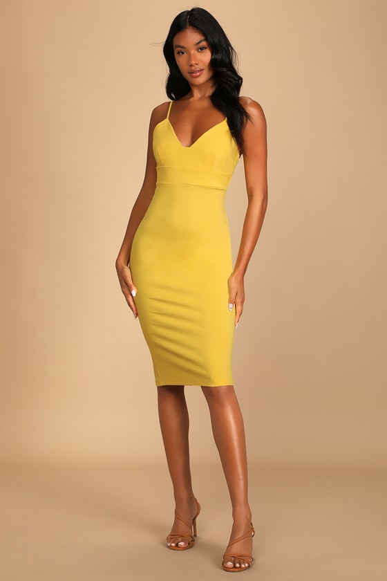 Vintage Women's Bodycon Dress - Yellow - L