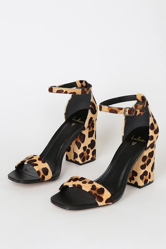 Taylor Leather II Calf Hair Leopard Ankle Strap Heels 3