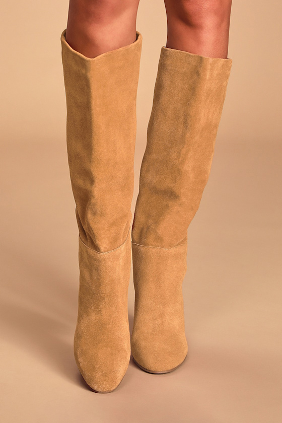 Krafty Honey Brown Suede Leather Knee High Boots 4