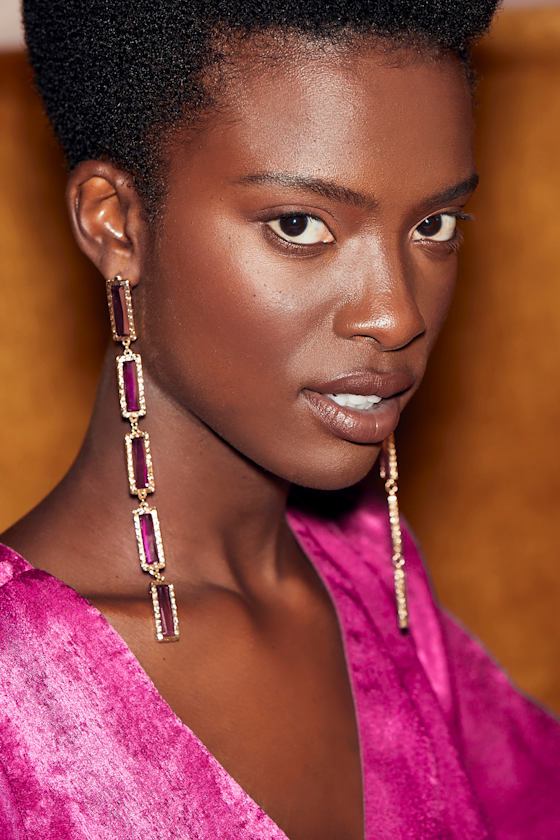 All You Could Want Magenta Rhinestone Drop Earrings 1