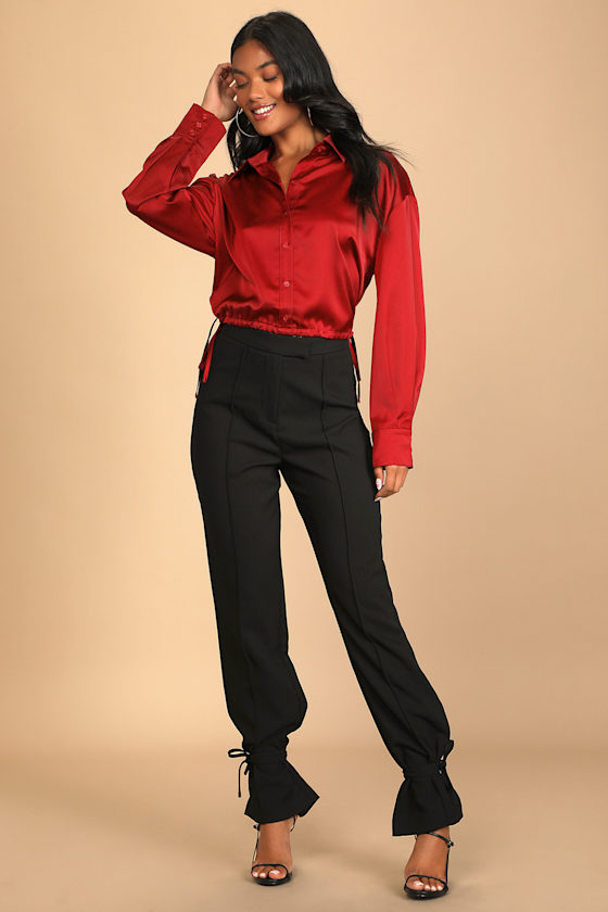 Favorite Topic Burgundy Button-Up Long Sleeve Blouse 6