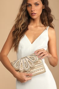 Bring the Radiance Cream Multi Beaded Sequin Clutch