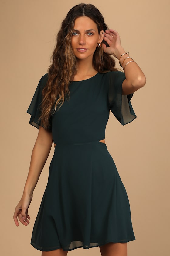 Green Skater Dress - Chiffon Mini Dress - Cutout Skater Dress - Lulus