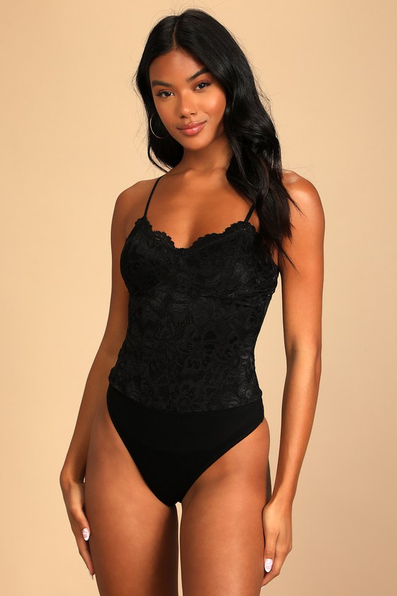 Lulus Midnight Romance Black Lace Bodysuit In Black