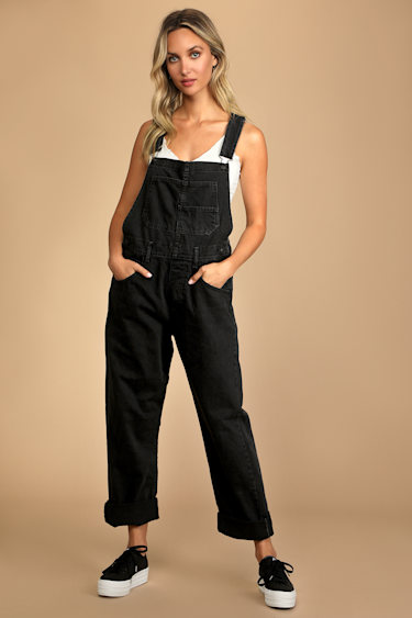 Ziggy Washed Black Denim Overalls