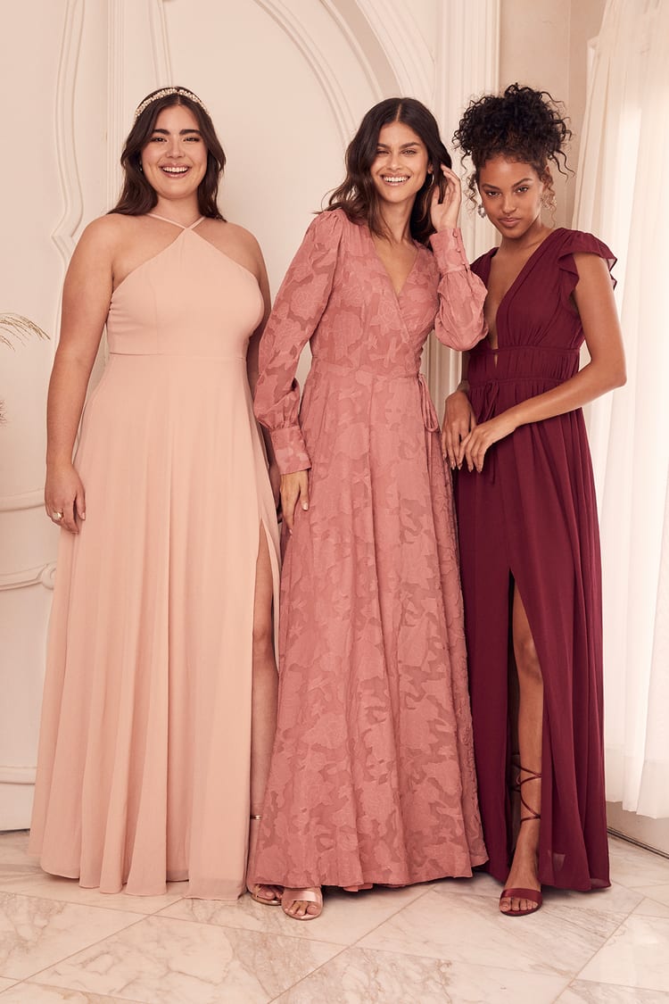 Kept Your Love Rose Pink Floral Jacquard Long Sleeve Maxi Dress