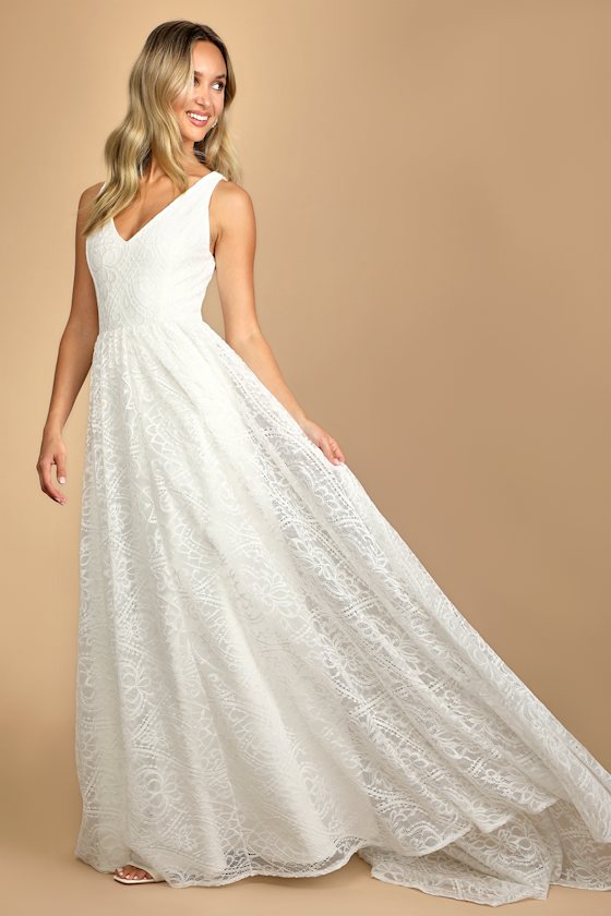 Made a Promise White Lace V-Neck Sleeveless Maxi Dress 6