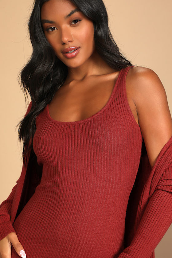 Rust Red Sweater Dress - Cardi & Dress Set - Cardigan Dress - Lulus