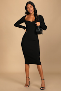 Fall Feelings Black Ribbed Bodycon Midi Dress 5