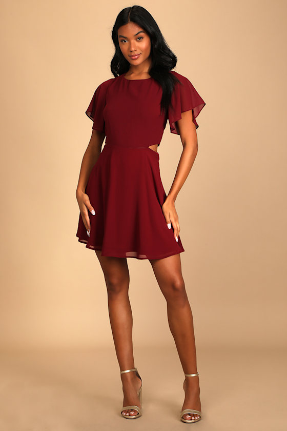 Blissful Love Burgundy Cutout Mini Skater Dress 4