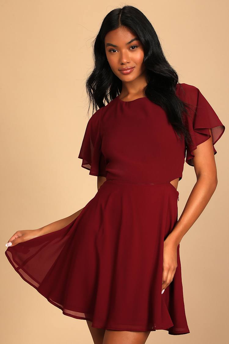 bodycon fitted brown dress tube transparent background Burgundy Cut Out Midi Dress