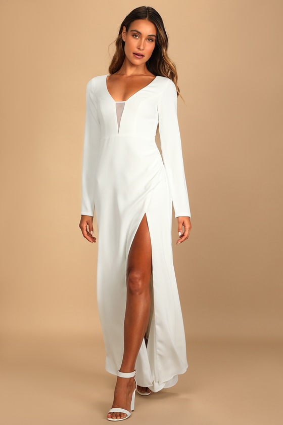 Romance for the Ages White Long Sleeve Maxi Dress