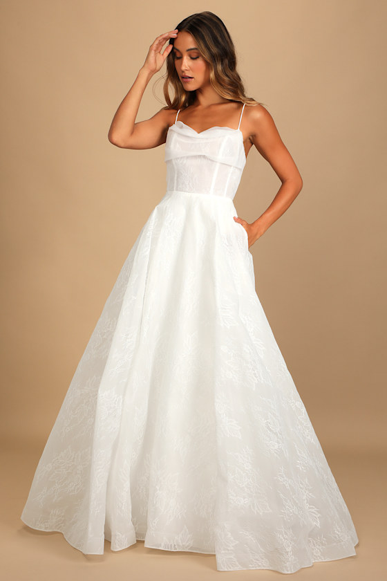 Today, Tomorrow, and Always White Cowl Neck Embroidered Gown 1