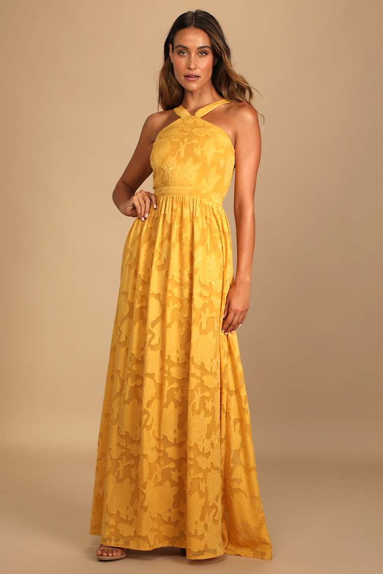Marigold Maxi Dress - Burnout Floral Dress - Halter Neck Dress - Lulus Marigold Maxi Dress - Burnout Floral Dress - Halter Neck Dress - Lulus