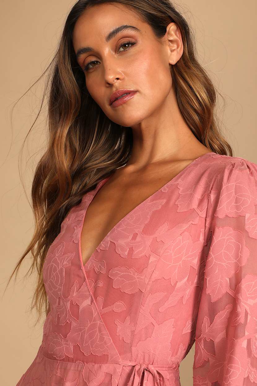 lulus pink long sleeve dress Lovely Fuchsia Dress - Satin Maxi Dress - Long Sleeve Dress