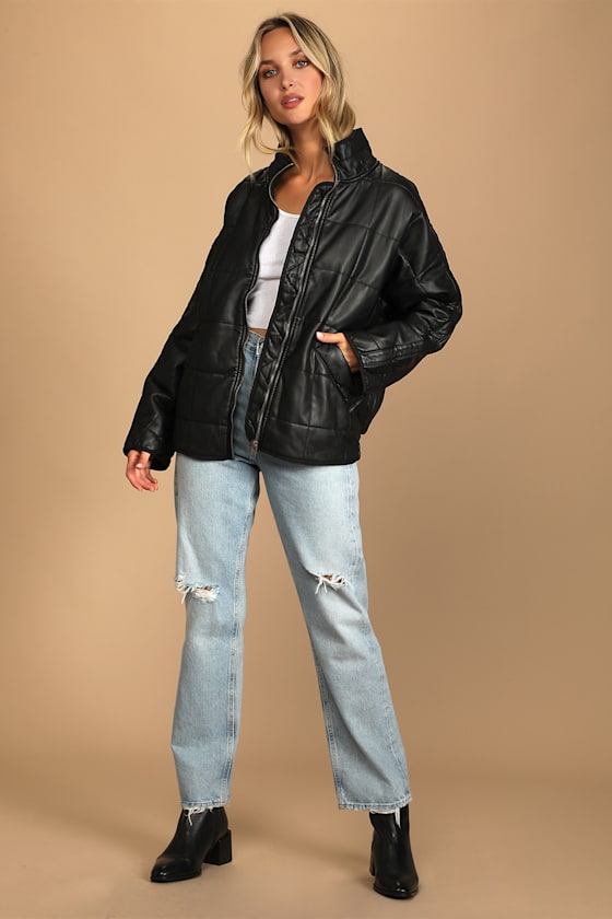 Dolman Black Vegan Leather Quilted Jacket 6