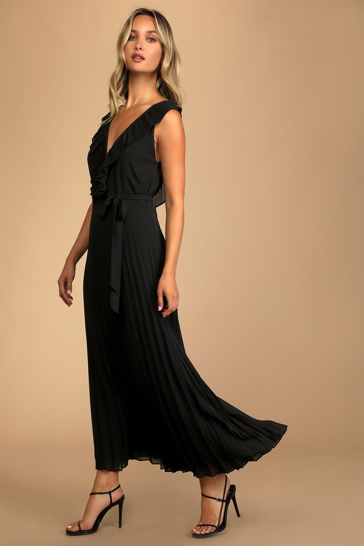 Black Chiffon Maxi Dress - Maxi Dress - Pleated Dress - Lulus