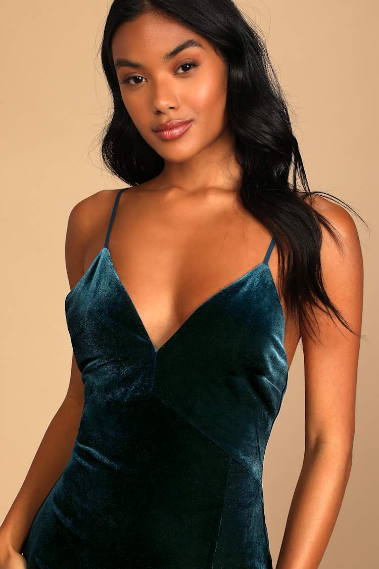 Dark Teal Maxi Dress - Velvet Maxi Dress - Ruffled Dress - Lulus
