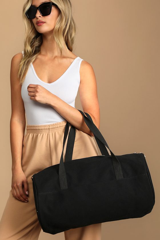 Weekend Away Black Canvas Duffle Bag 1