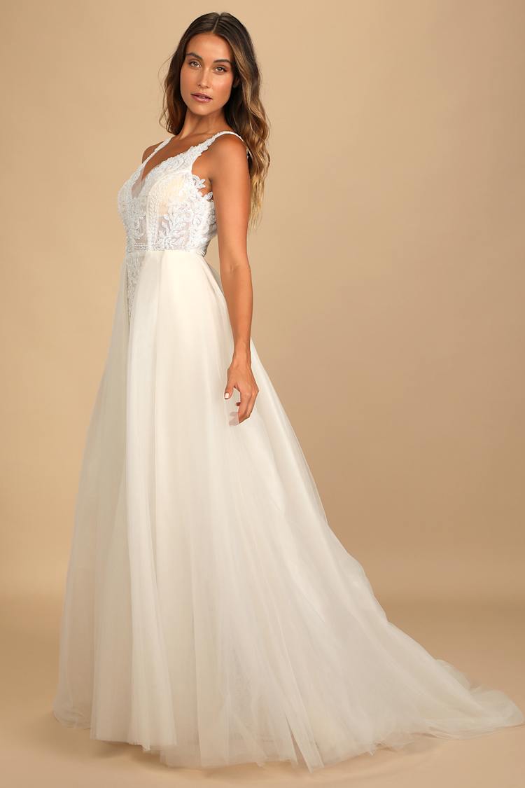 white christmas dresses Cream Lace Sweetheart Mermaid Gown 8 / White and Nude main image 1
