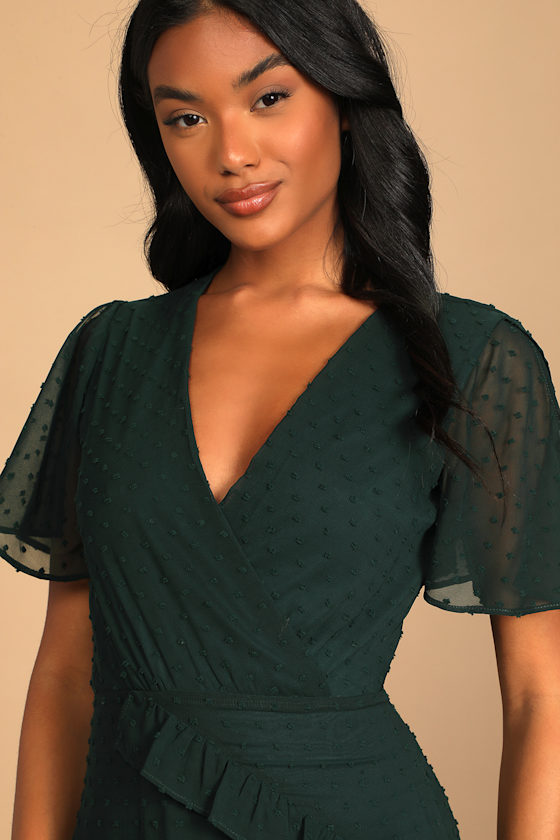 Next to You Emerald Green Swiss Dot Ruffled Midi Dress 4