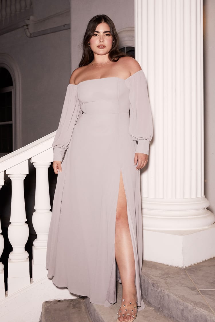 Stunning Grey Maxi Dress - OTS Maxi Dress Balloon Sleeve Dress - Lulus