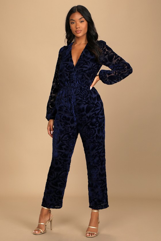 Midnight Blue Retro Style Jumpsuit In Silk Velvet By Nancy Mac |  notonthehighstreet.com