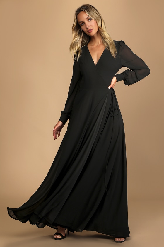 LULUS | My Whole Heart Black Long Sleeve Wrap Dress