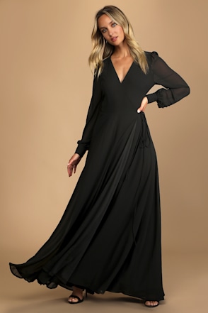 knee length dresses for ladies LONG SLEEVE WRAP DRESS – Maggy London main image 0