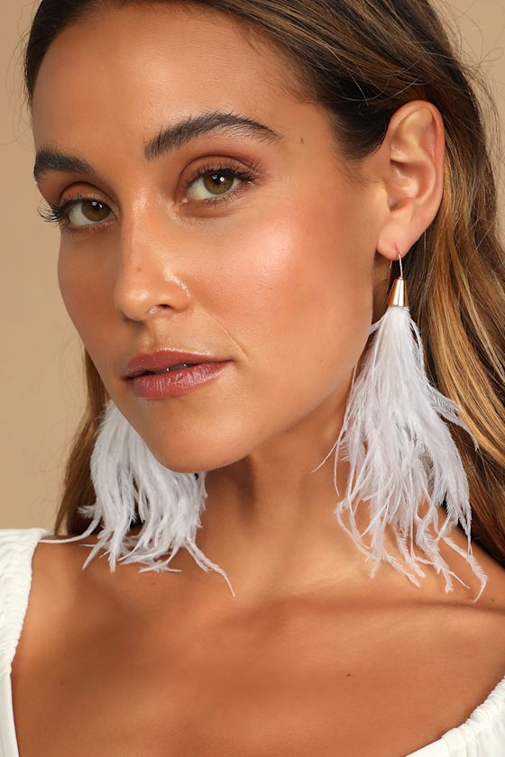 Free Floating White Feather Earrings 1