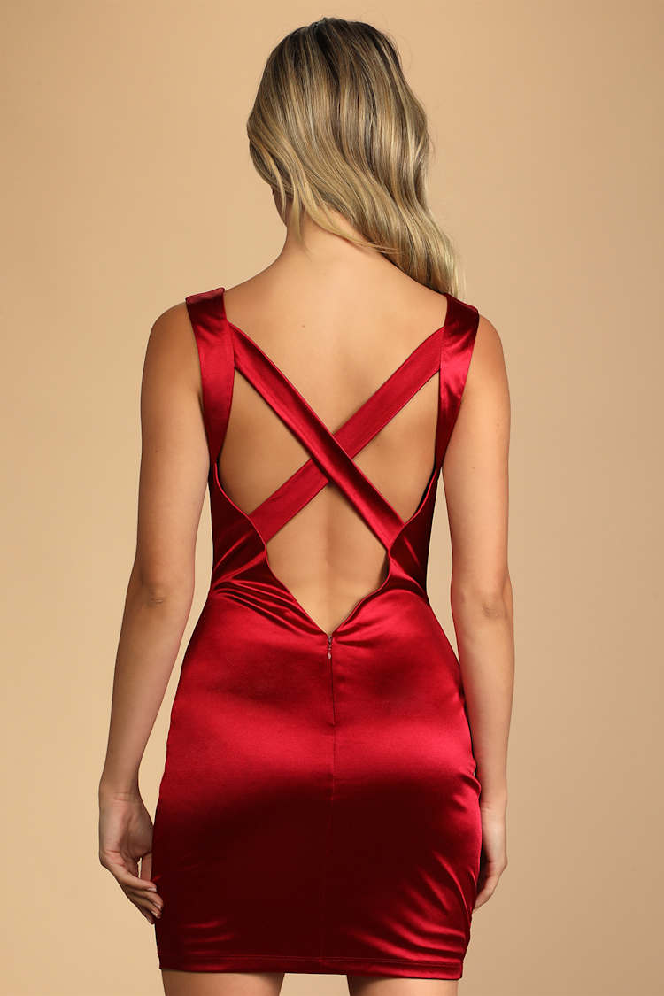 red satin backless mini dress Satin Cowl Neck Backless Mini Dress in Red