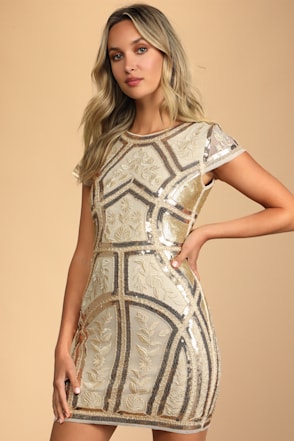 Spread Your Shine Gold Sequin Embroidered Bodycon Dress