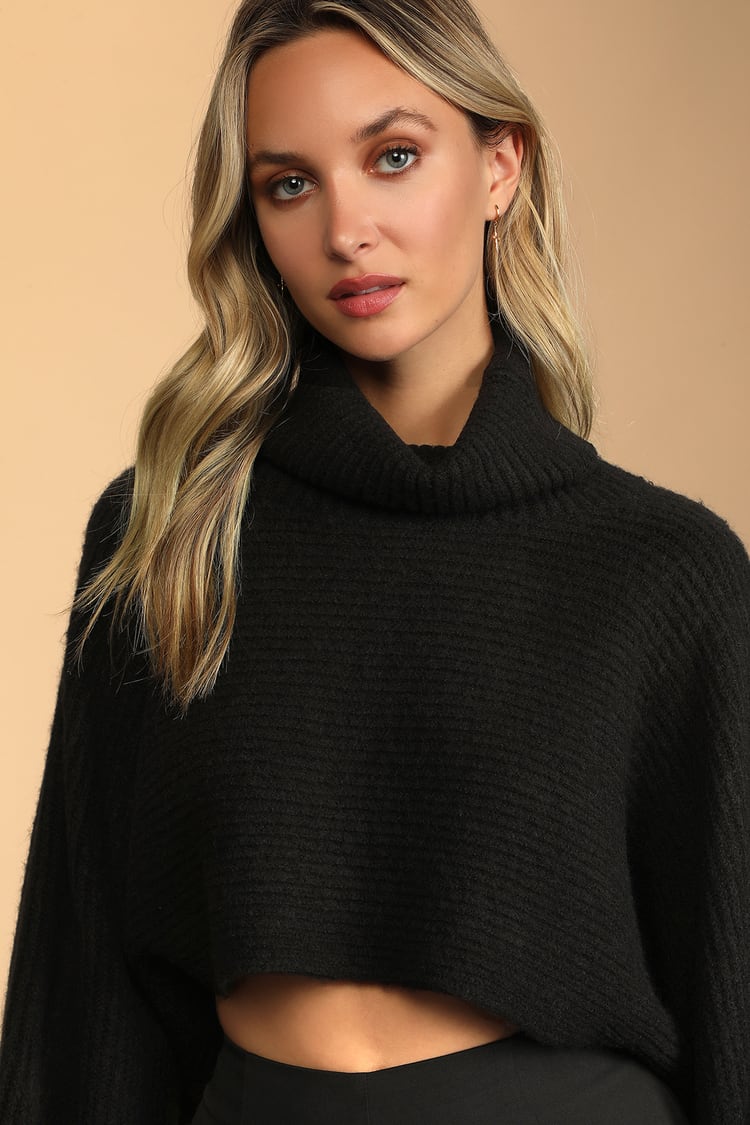 Black Sweater Top - Short Sleeve Sweater Top - Turtleneck Top - Lulus
