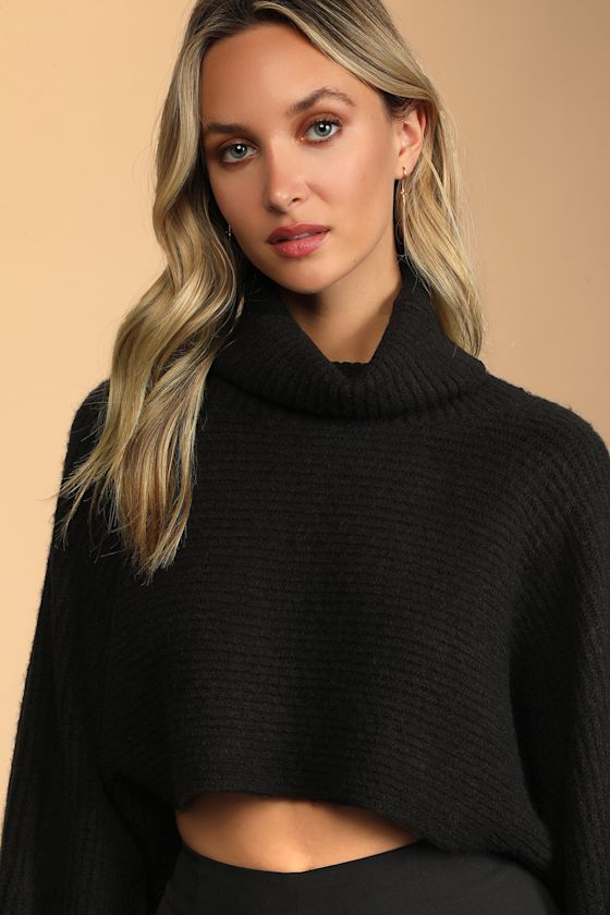 Softly Sultry Black Cropped Turtleneck Sweater 1