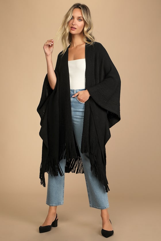 Wrapped in Cozy Black Knit Fringe Cardigan 5