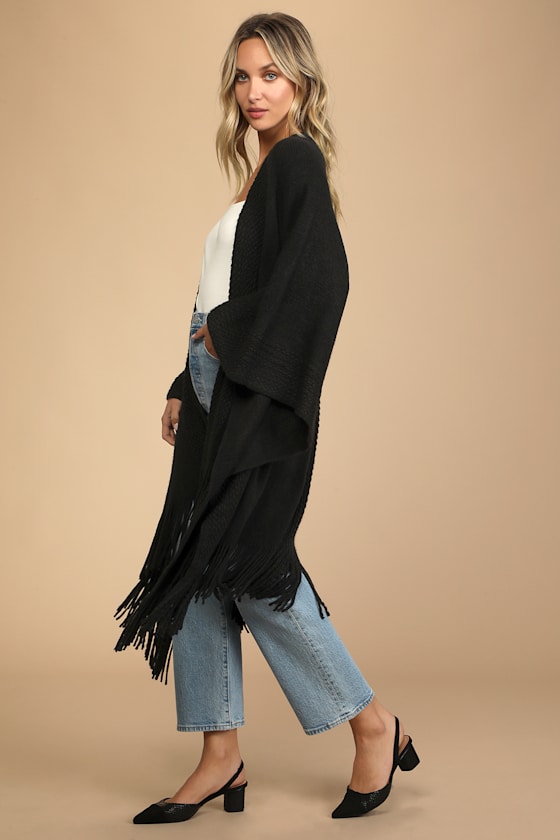 Wrapped in Cozy Black Knit Fringe Cardigan 4