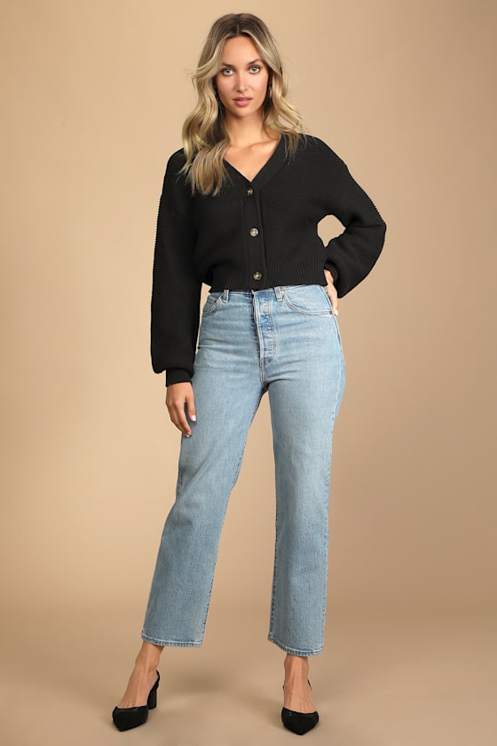 That Cozy Feeling Black Knit Button-Up Cropped Cardigan 5