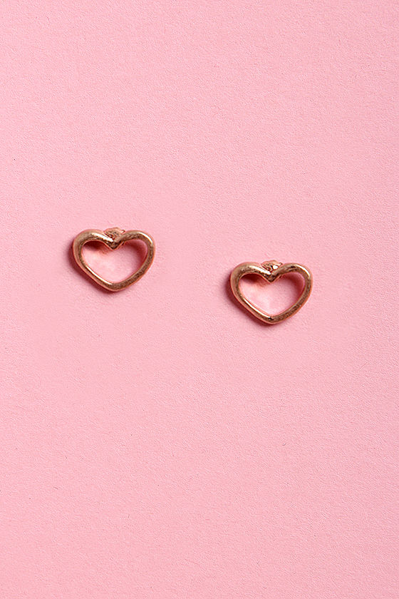 Cute Rose Gold Earrings - Heart Earrings - Post Earrings - $10.00 - Lulus