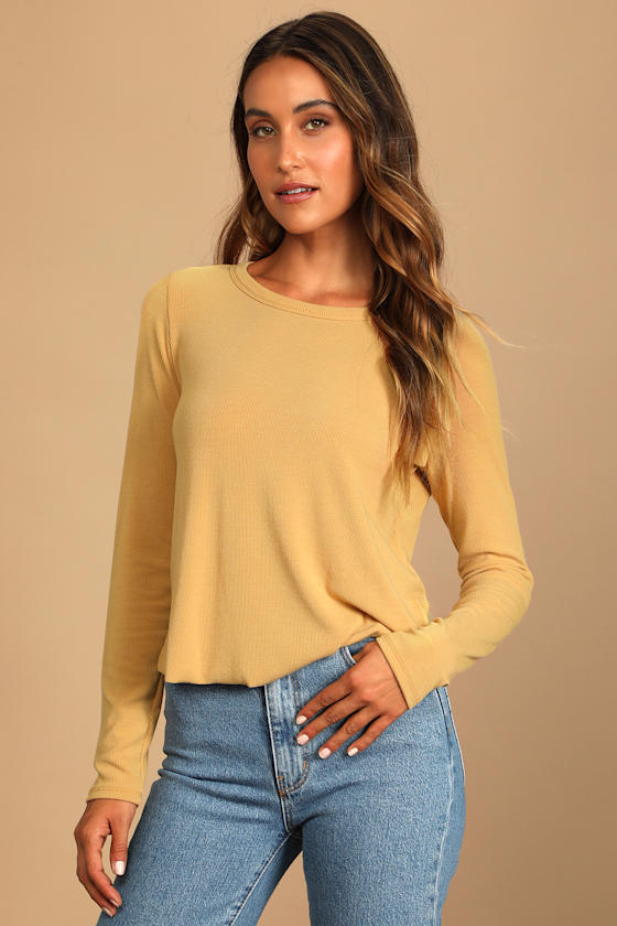 Sweet Side Peach Ribbed Cutout Long Sleeve Top 4