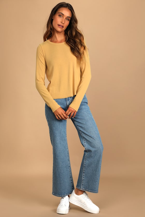 Sweet Side Peach Ribbed Cutout Long Sleeve Top - thumbnail 3