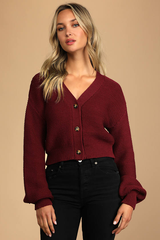 That Cozy Feeling Burgundy Knit Button-Up Cropped Cardigan 4