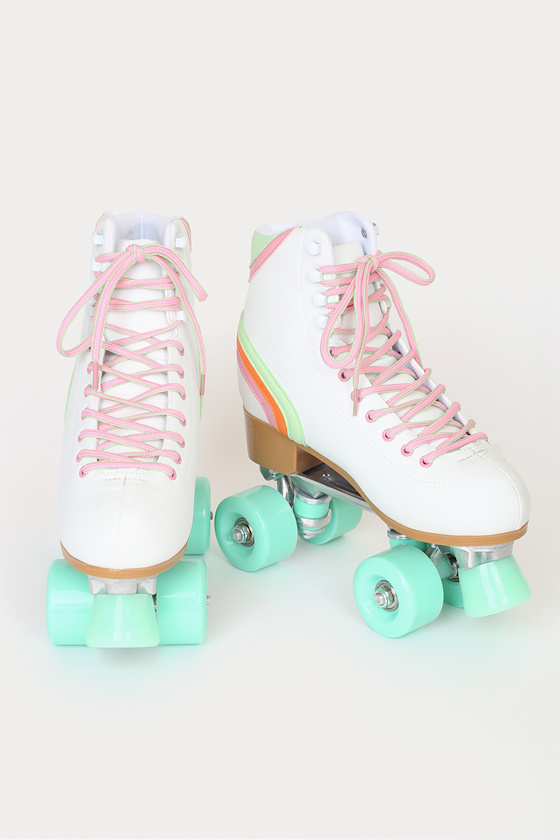 Bindi White Multi Striped Quad Roller Skates 1