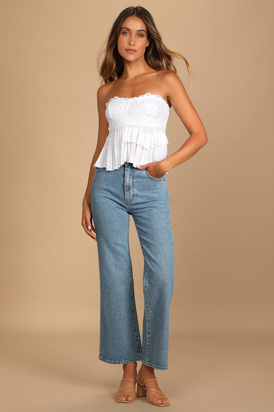 Free People Adella Corset Cami - White Strapless Top - Ruffle Top