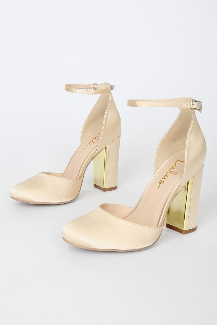 Laura Champagne Satin Ankle Strap Heels