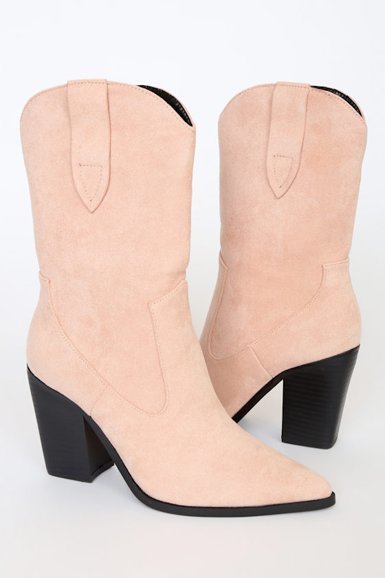 Pink Suede Boots Pink Cowboy Boots PointedToe MidCalf Boots Lulus